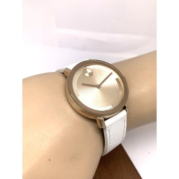 Movado Women\'s Watch 3601101 Bold Swiss Quartz Rose Gold White Leather Band 34mm main image 10